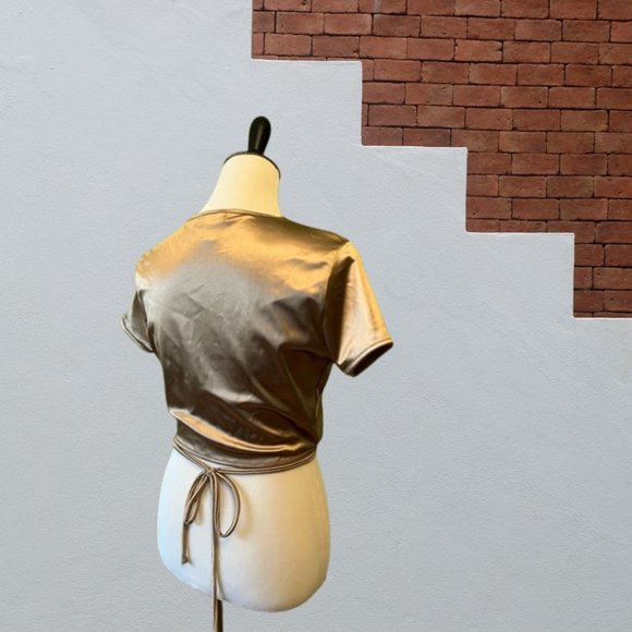 $7 CLEAR OUT SALE - Shiny crop top with fun wrap ties at waist - Size XL - Picture 2 of 2